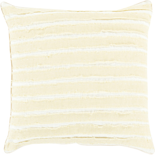 18" White and Yellow Striped Square Throw Pillow - Down Filler - IMAGE 1