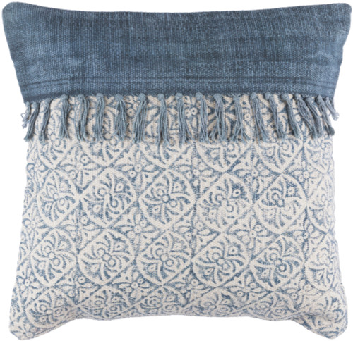20” Denim Blue and Latte Brown Contemporary Decorative Throw Pillow- Down Filler - IMAGE 1