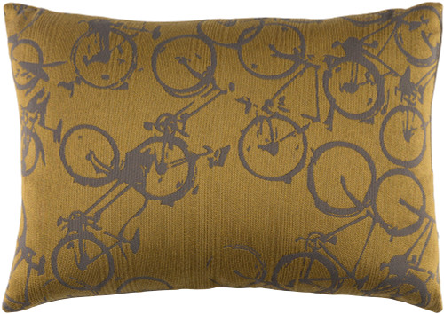19" Yellow and Gray Crazed Cycles Printed Rectangular Throw Pillow - Down Filler - IMAGE 1
