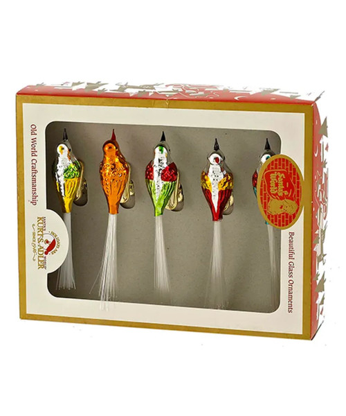 Early Years Glass Bird Clip-On Christmas Ornament Set  - 4.5" - 5ct - IMAGE 1