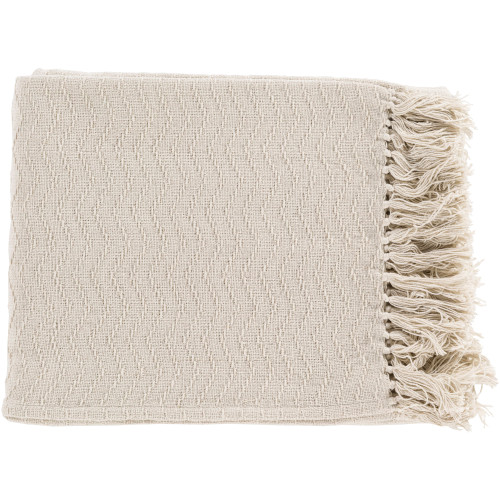 Cream White Fringed Rectangular Throw Blanket 50" x 60" - IMAGE 1