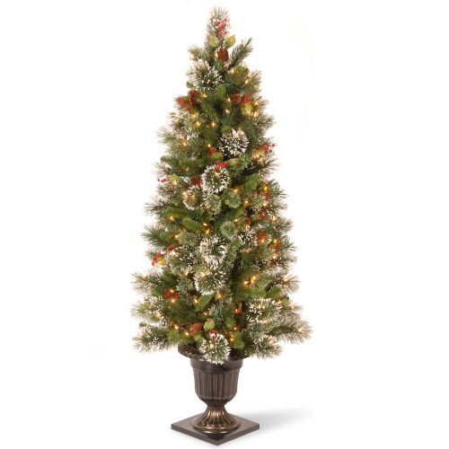 5" Pre-Lit Potted Wintry Pine Artificial Christmas Tree, Clear Lights - IMAGE 1