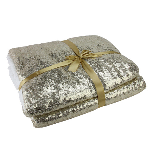 Shimmering Gold and White Sequined Throw Blanket 49" x 67" - IMAGE 1