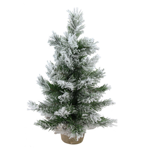 18" Flocked Pine Medium Artificial Christmas Tree in Burlap Base - Unlit - IMAGE 1