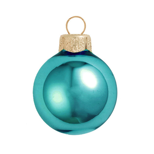 Shiny Glass Christmas Ball Ornaments - 3.25" (80mm) - Turquoise Green - 8ct - IMAGE 1