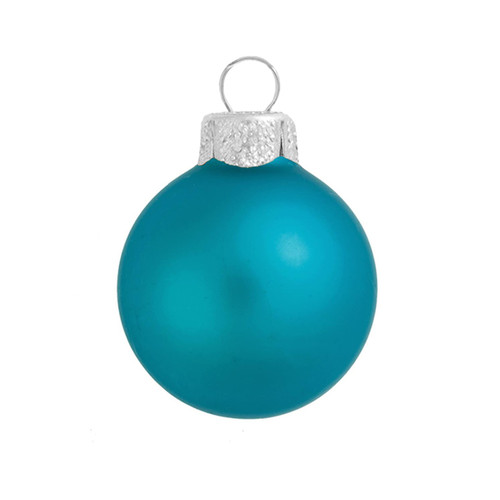 12ct Teal Blue Matte Finish Glass Christmas Ball Ornaments - 2.75" (60mm) - IMAGE 1