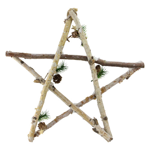 17.75" Ivory and Brown Large Rustic Snowy Wood Branch Christmas Star Wall Decor - IMAGE 1