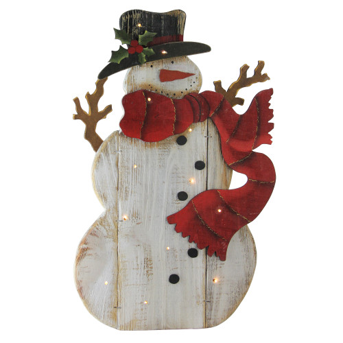 19.5" Wooden Standing Snowman LED Lighted Christmas Decoration - IMAGE 1