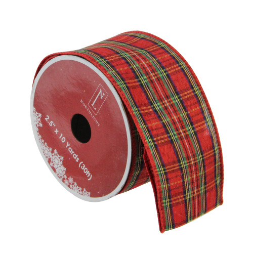 Pack of 12 Holiday Festive Red and Green Plaid Wired Christmas Craft Ribbon Spools - 2.5" x 120 Yards Total - IMAGE 1