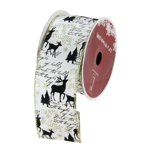 Pack of 12 White and Black Playful Reindeer Christmas Wired Craft Ribbons - 2.5" x 120 Yards - IMAGE 1