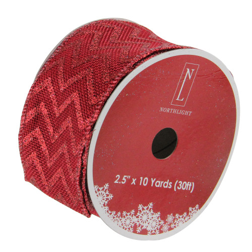 Pack of 12 Wine Red Glitter Chevron Wired Christmas Craft Ribbon 2.5" x 120 Yards - IMAGE 1