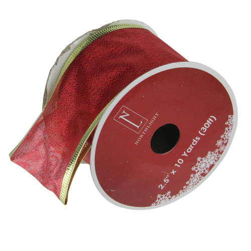 Pack of 12 Textured Red and Gold Wired Craft Ribbon 2.5" x 120 Yards - IMAGE 1