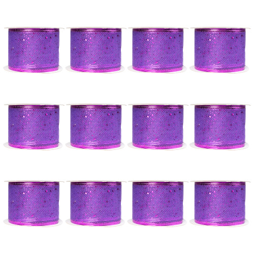 Pack of 12 Shimmering Purple Wired Christmas Craft Ribbon Spools - 2.5" x 120 Yards - IMAGE 1