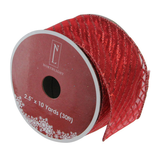 Pack of 12 Glittered Red Wired Christmas Craft Ribbons - 2.5" x 120 Yards - IMAGE 1