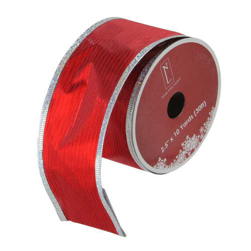 Pack of 12 Shimmery Red and Silver Horizontal Wired Christmas Craft Ribbon Spools - 2.5" x 120 Yards Total - IMAGE 1