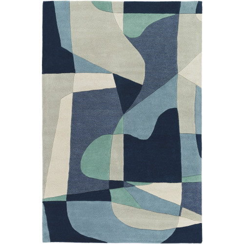 6' x 9' Arte Astratto Blue and Gray Hand Tufted Rectangular Wool Area Throw Rug - IMAGE 1