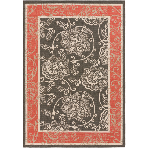 8.75' x 12.75' Red and Black Floral Rectangular Area Throw Rug - IMAGE 1