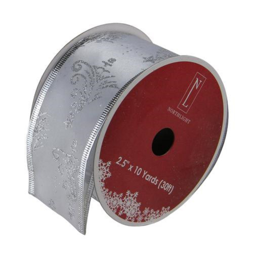 Silver Glittering Trees Christmas Wired Craft Ribbon 2.5" x 10 Yards - IMAGE 1