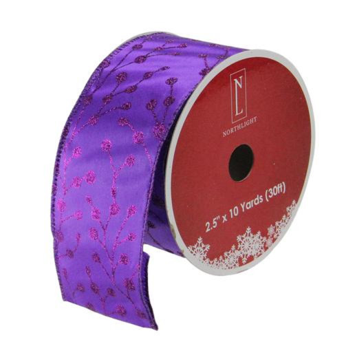 Shimmering Purple Tree Wired Christmas Craft Ribbon 2.5" x 10 Yards - IMAGE 1