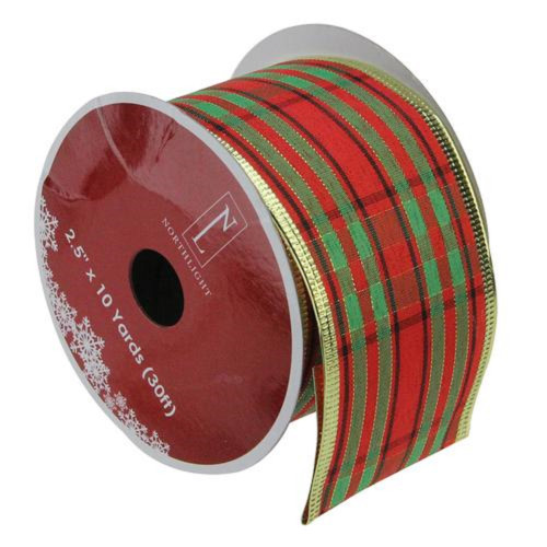Red and Green Striped Wired Christmas Craft Ribbon 2.5" x 10 Yards - IMAGE 1