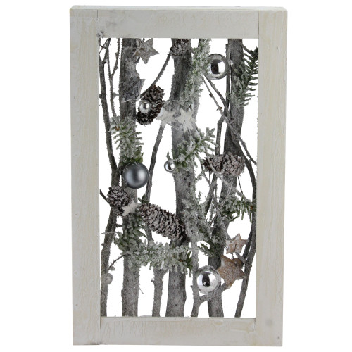 14.25" Decorated Standing Birch Branches in Wood Frame Table or Wall Decoration - IMAGE 1