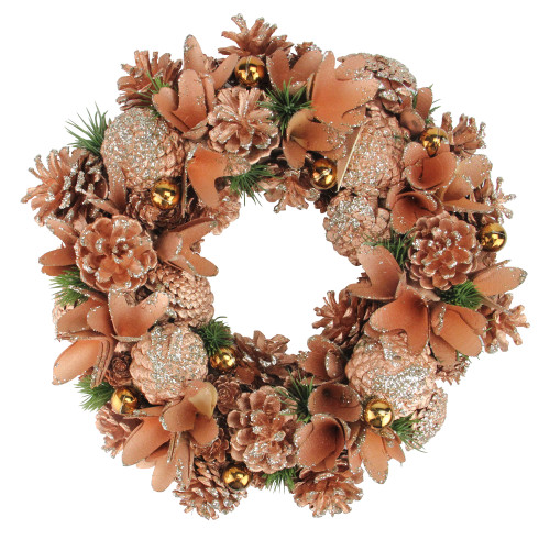 Autumn Harvest Glittered Rose Gold Pine Cone Artificial Thanksgiving Wreath - 13.5-Inch, Unlit - IMAGE 1