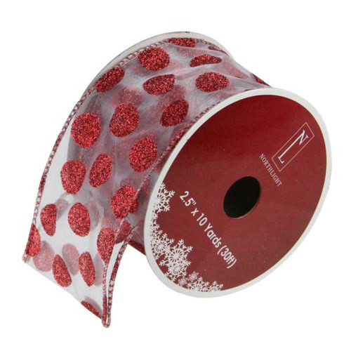 Silver and Red Glittering Polka Dots Christmas Wired Craft Ribbon 2.5" x 10 Yards - IMAGE 1