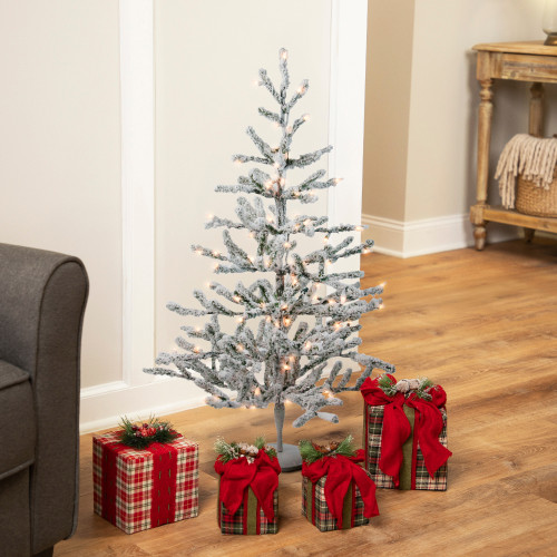 Pre-Lit Medium Flocked Alpine Twig Artificial Christmas Tree - 3' - Warm White Lights - IMAGE 1