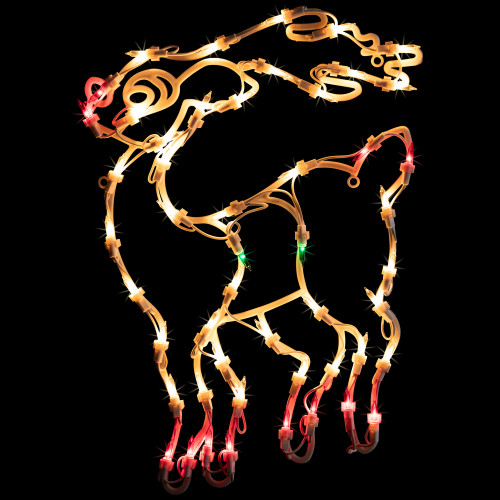 Lighted Reindeer Christmas Window Silhouette - 18" - White - Multicolor Lights - IMAGE 1