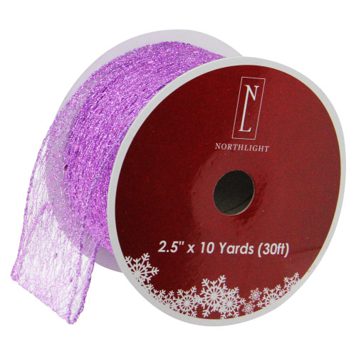 Pack of 12 Purple Glittering Christmas Wired Craft Ribbons 2.5" x 120 Yards - IMAGE 1