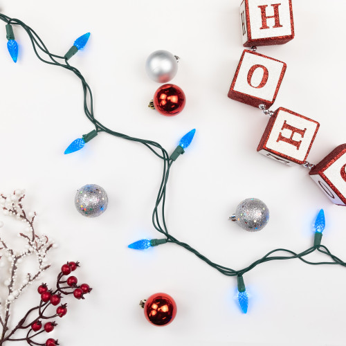 LED Faceted C6 Christmas Lights - Blue - 23' Green Wire - 70ct - IMAGE 1
