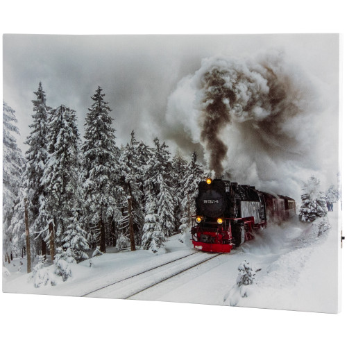 Small Fiber Optic and LED Lighted Winter Woods with Train Canvas Wall Art 12" x 15.75" - IMAGE 1