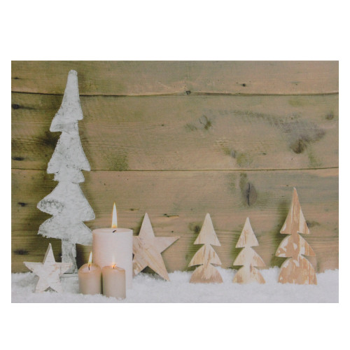 LED Lighted Flickering Candles and Winter Wooden Trees Canvas Wall Art - 12" x 15.75" - IMAGE 1