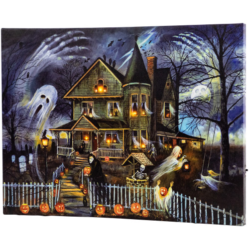 LED Lighted Creepy Haunted House Halloween Canvas Wall Art 12" x 15.75" - IMAGE 1