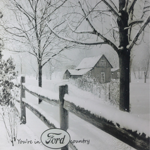 Fiber Optic Lighted "You're in Ford Country" Snowy Cabin Canvas Wall Art 12" x 15.75" - IMAGE 1