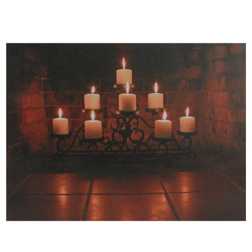 LED Lighted Flickering Candles in a Fireplace Canvas Wall Art 12" x 15.75" - IMAGE 1