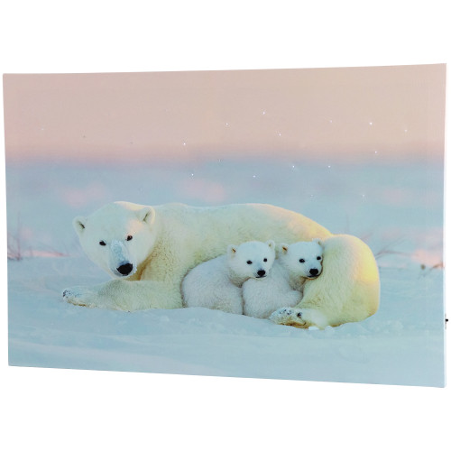 Fiber Optic Lighted Mama Polar Bear and Cubs Canvas Wall Art 23.5" x 15.5" - IMAGE 1