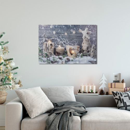 LED Lighted Winter Candles Christmas Canvas Wall Art - 15.75" x 23.75" - IMAGE 1