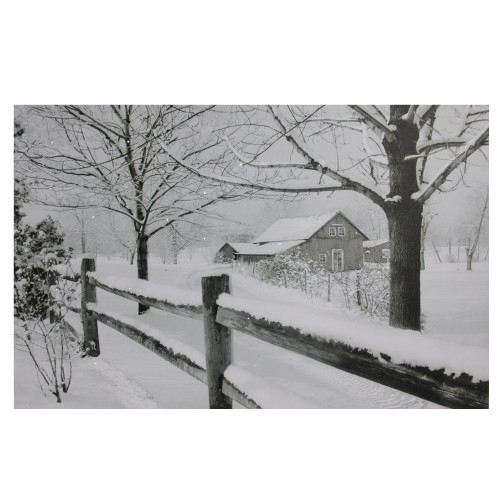 Large Fiber Optic Lighted Snowy Winter Cabin Canvas Wall Art 23.5" x 15.5" - IMAGE 1