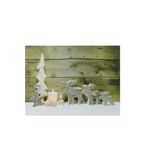 LED Lighted Flickering Candles and Winter Wooden Moose Canvas Wall Art 12" x 15.75" - IMAGE 1