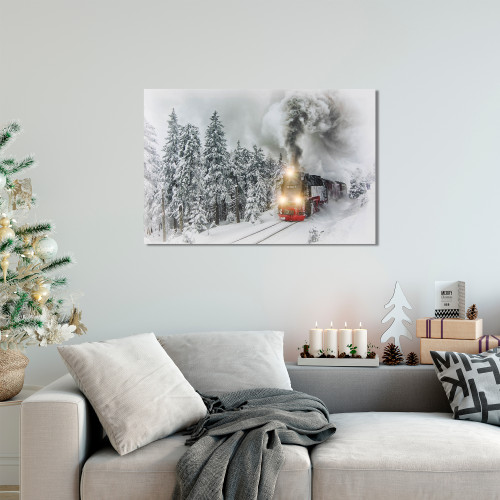 LED Lighted Winter Woods with Train Canvas Wall Art - 15.75" x 23.75" - IMAGE 1
