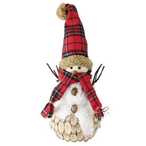 13.5" Holiday Moments Snowman with Red Plaid Scarf and Hat Christmas Table Top Decoration - IMAGE 1
