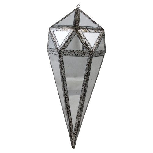 10.5" Silver and Clear Mirrored Geometric Framed Drop Christmas Ornament - IMAGE 1