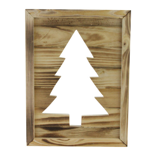 13.75" Framed Wood Christmas Tree Cut Out Wall Hanging Decoration - IMAGE 1