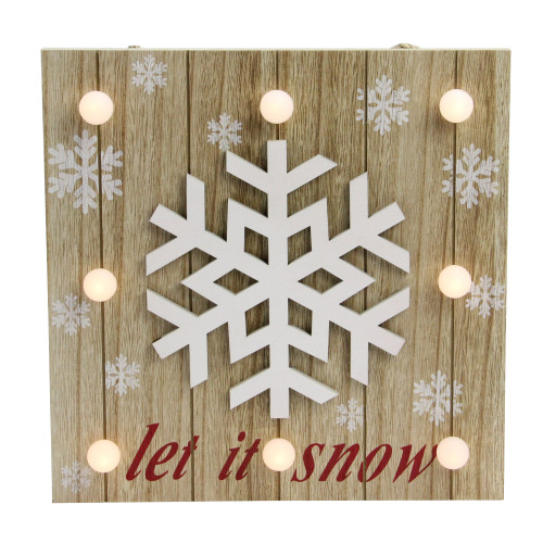 Lighted "Let It Snow" Snowflake Wall Decoration - 10.25" - Warm White Lights - IMAGE 1