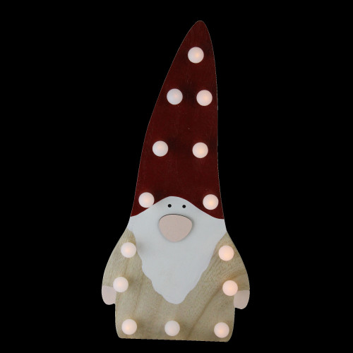 16” Red and Beige Battery Operated LED Lighted Wooden Santa Gnome Figurine - IMAGE 1