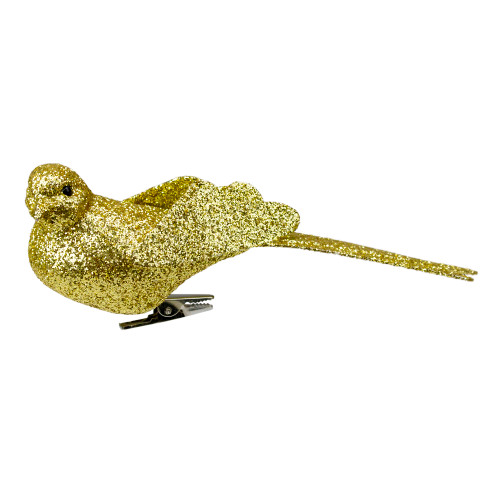 Glittered Bird Clip-On Christmas Ornament - 6" - Gold-tone - IMAGE 1