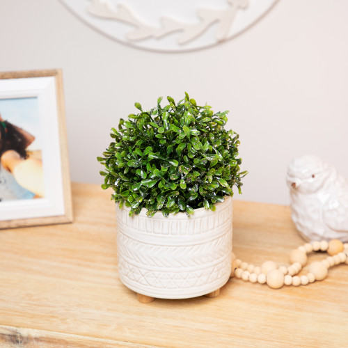 Glittered Boxwood Artificial Ball Topiary - 5" - Green and Silver - IMAGE 1