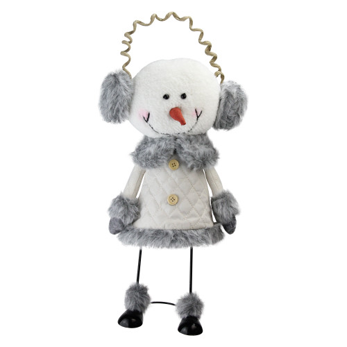 15.5” Winter White and Smokey Gray Decorative Snowman with Ear Muffs Figurine - IMAGE 1