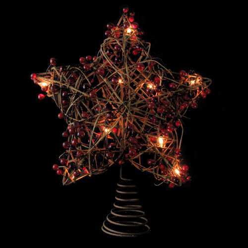 13 5 Brown Rattan With Red Berries Star Christmas Tree Topper Clear Lights Christmas Central